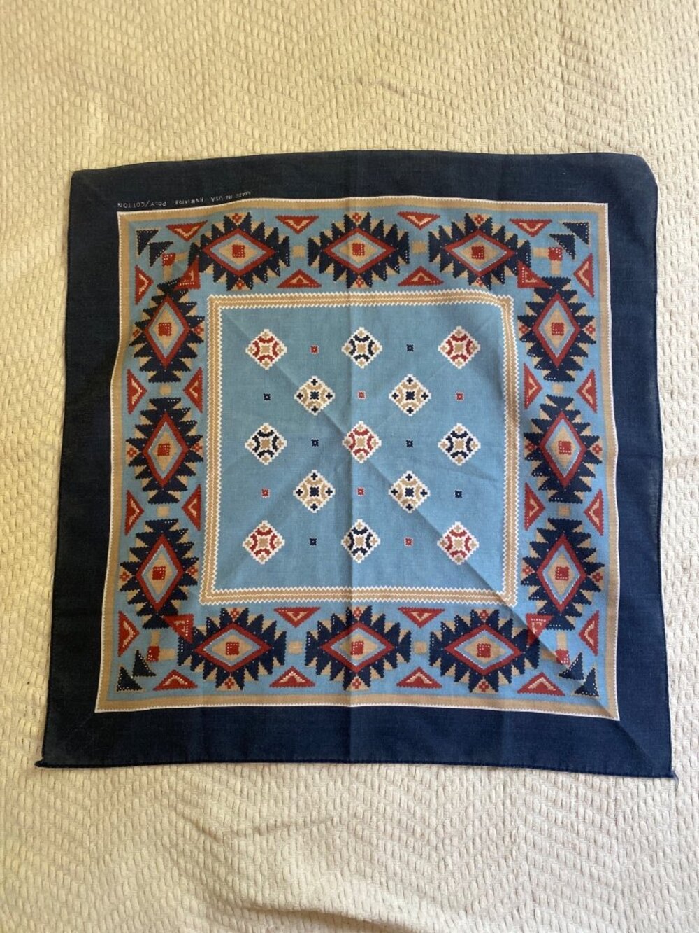 Vintage Navajo-Inspired Bandana Scarf 21" x 21.25" Made In USA